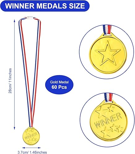 PLULON Medaglie Vincitore in Plastica Medaglie Premio Oro Argento Bronzo per Bambini Vincitore Premi con Nastri per Collo Bomboniere in Classe Premi per la Giornata dello Sport - Ysert