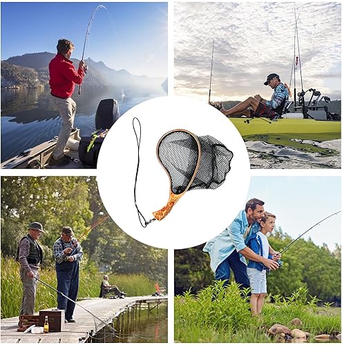 Rete da pesca a mosca, Guadino da pesca - Rete da trota per attrezzi da pesca - Guadino per pesci con manico in legno, attrezzatura da pesca per laghetto, rete per spigole sicura per i pesci, - Ysert