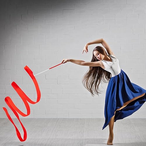 2pz Nastri Da Ballo Rossi 4.3m di Lunghezza Nastro Da Ginnastica Ritmica Nastri Da Ballo Artistici Nastri Da Ballo per Ballerini Bacchetta Nastri Da Ballo per Allenamento di Danza Artistica - Ysert
