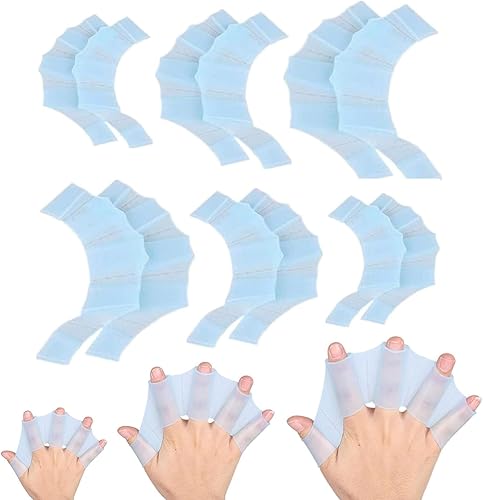LIMEOW 6 Paio Guanti da Allenamento per il Nuoto, Silicone Nuoto Fettucciato, Pinne per le Mani, Guanti Acquatici, Dita da Allenamento, Pinne da Nuoto Subacquee, per Bambini Donna Uomo (S/M/L, Blu) - Ysert