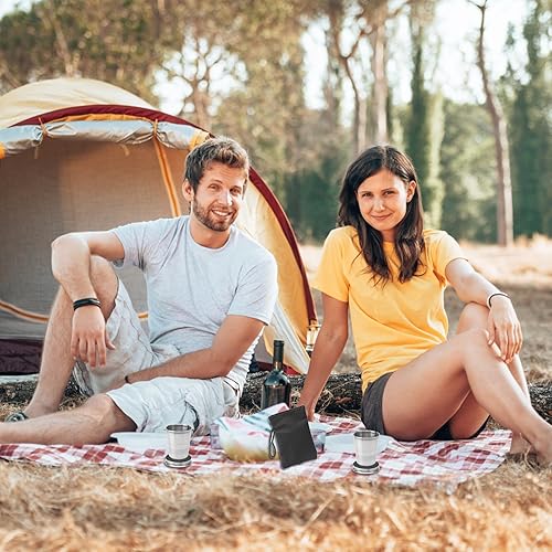 ZMDMAH 2 bicchieri pieghevoli in acciaio inox da 75 ml, pieghevoli, per esterni, in acciaio inox, con coperchio, da campeggio, con posate in acciaio inox (coltello, forchetta, piano di riso) - Ysert