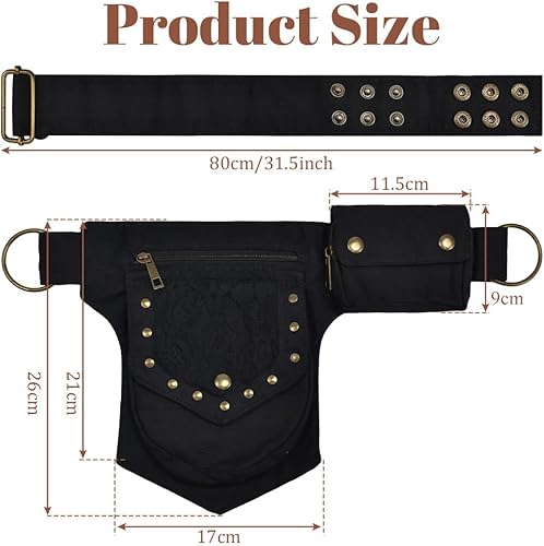 NAROSEBE Borsa Rinascimentale Marsupi Sportivi Marsupio in Vita Borsa Gamba per Donna Cintura in Vita Rinascimentale per Festival Concerti Discoteche Cosplay Avventure all'aria aperta, Nero - Ysert