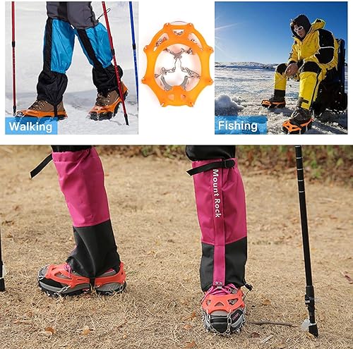 Ramponi da Ghiaccio Antiscivolo, Ramponi Antiscivolo Per Scarpe, Ramponcini Scarponi Neve Ghiaccio, Adatto Per Scarpe da Neve, Scarpe da Trekking, Scarpe Di Cuoio, Scarpe Sportive (Arancia) - Ysert