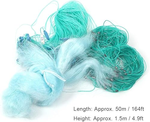 Rete da Pesca 50 M di Lunghezza 1,5 M di Altezza - 3 Strati in Nylon Pesante Con Accessori per Galleggiante, Lavello a Rete Piccola - Strumento Pratico Regali (3 Dita) - Ysert