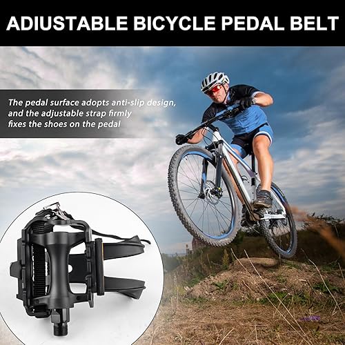 Pedali Bici con Clip e Cinghie, Pedali MTB, Anti-Slittamento Pedali Flat per Bicicletta BMX Ciclismo, Universali Pedali Bicicletta, Pedali Bici per Cyclette Spin Bike e Biciclette da Esterno - Ysert
