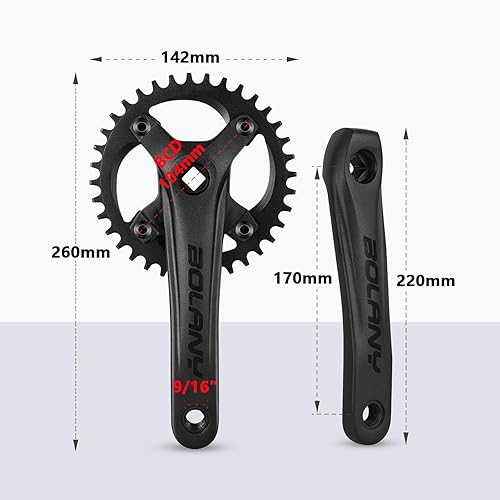 BOLANY Guarnitura per mountain bike MTB, 1 guarnitura quadrata conica 104 BCD 170 mm, pedivella 32/34/36T, compatibile con Shimano, SRAM, FSA - Ysert