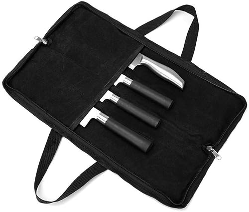 QEES Borsa Porta coltelli da Chef con 2 Manici, 4 Fessure e 4 Fessure, Resistente, con Doppia Cerniera, Borsa Porta coltelli, Borsa per Utensili da Cucina, Colore: Nero, 18' x 11' - Ysert