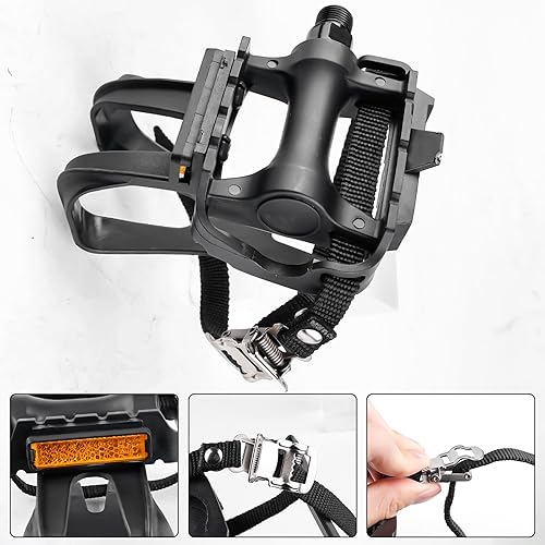 Pedali Bici con Clip e Cinghie, Pedali MTB, Anti-Slittamento Pedali Flat per Bicicletta BMX Ciclismo, Universali Pedali Bicicletta, Pedali Bici per Cyclette Spin Bike e Biciclette da Esterno - Ysert