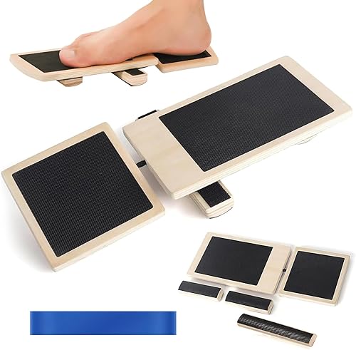 Tavola di Equilibrio a Gamba Singola, Cavigliera Balance Board con fascia da yoga, Trainer per Caviglia e Piede in Legno, Tavoletta Propriocettiva per lo Stretching della Caviglia, Correzione Della - Ysert