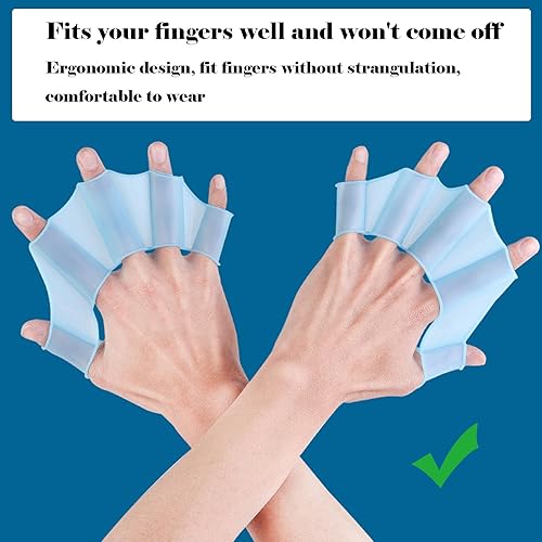 LIMEOW 6 Paio Guanti da Allenamento per il Nuoto, Silicone Nuoto Fettucciato, Pinne per le Mani, Guanti Acquatici, Dita da Allenamento, Pinne da Nuoto Subacquee, per Bambini Donna Uomo (S/M/L, Blu) - Ysert