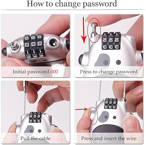 Lucchetto Per Valigia Bici,Lucchetto Con Cavo,Lucchetto Per Casco Moto,Lucchetto Con Codice a 3 Cifre,lucchetto Scooter,Lucchetto a Combinazione Bici,Lucchetto Universale a Codice Argento - Ysert