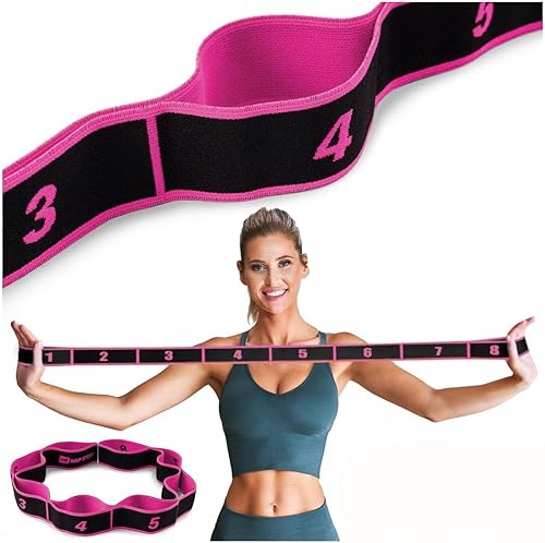 Fascia Elastica Fitness, Elastico Fasce di Resistenza, Cinturino per Esercizi con 8 Loops, Yoga Stretching Band, per Yoga, Pilates, Fitness, Stretching, Allenamento, Danza, Rosa - Ysert