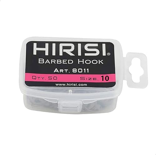 Hirisi 8011 - 50 ami da pesca da 2 a 10, con ardiglione, ganci per carpa con occhiello per la pesca alla carpa, in acciaio al carbonio, per boilie, diverse misure, confezione da 1 (50 pezzi) - Ysert