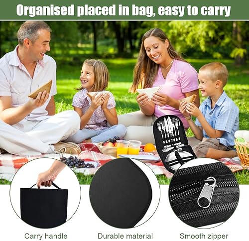 Set di Posate da Campeggio 13 pezzi, Borsa per Utensili da Campeggio in Acciaio inossidabile con Cucchiaio Posate Pinza Apribottiglie Piatto da Campeggio in Acciaio Inox kit Posate da Viaggio - Ysert