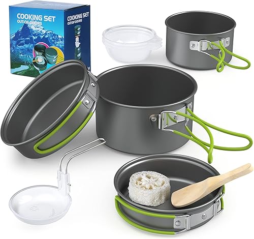 Lixada Set da Cucina Portatile, Multifunzione, per 2-3 Persone, per Campeggio, Picnic, Escursioni, attività all’Aperto, Pot + Pan - Ysert