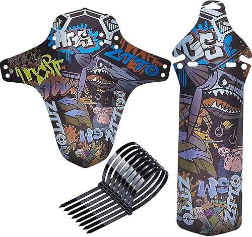 Parafango Bici MTB,Parafanghi 2 Pezzi Fashion Printing Styles Compatibili 26' 27,5' 29 Pollici Parafango Posteriore e Anteriore per Bicicletta MTB,8 Fascette per Cavi - Ysert
