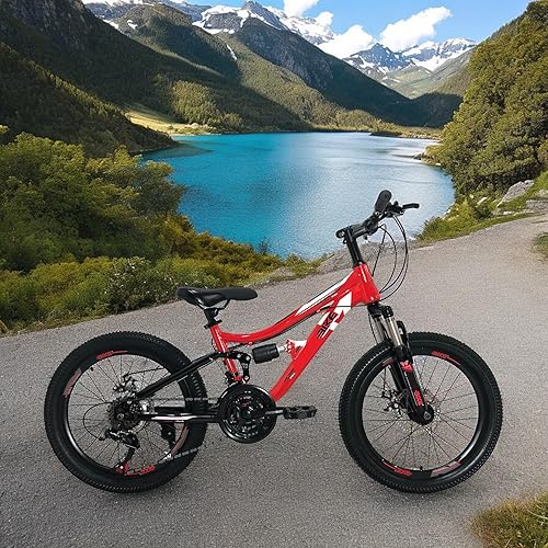 IBK Bicicletta Bici MTB 20'' Pollici Mountain Bike BIAMMORTIZZATA Ragazzo Cambio 21 Velocità Freni a Disco Rossa - Ysert