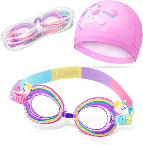Cuffia da Nuoto per Bambini Occhialini Regolabili Cappello da Nuotare Elastico Occhiali da Nuoto Antiappannamento di Protezione UV per Ragazzi di 3-15 Anni, 2 Pezzi in Totale - Ysert