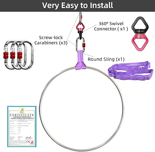PRIOR FITNESS Dispositivo Cerchio Aereo per Danza Aerea, in Acciaio Inossidabile 80/85/90/95 cm, con Hardware di Tiraggio Completo, Anello di Yoga Aereo Ideale per Casa e Palestra - Ysert