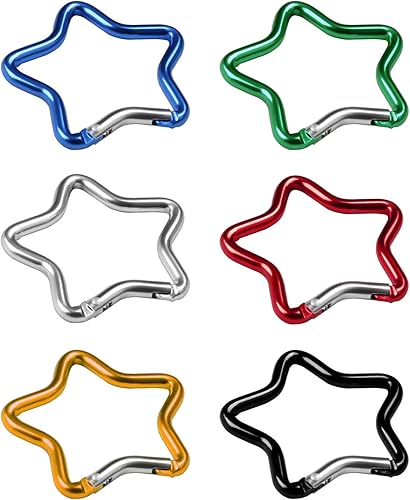 6 moschettoni a stella, moschettoni in alluminio, portachiavi, ganci a molla in metallo, clip di bloccaggio multicolori, per campeggio, viaggi, escursionismo, portachiavi all'aperto - Ysert