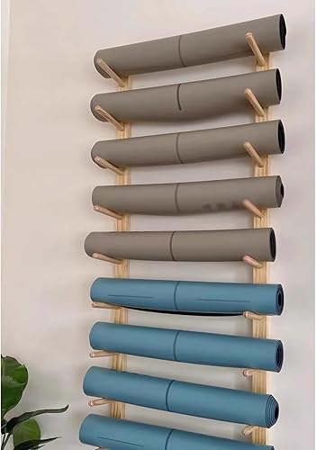 Supporto da Parete per Tappetino da Yoga in Legno, Supporto da Parete Tappetino per Esercizi Rullo in Schiuma e Porta Asciugamani, Ripiano Organizer per Palestra Domestica - Ysert