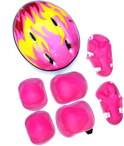 7pcs/Set Set Casco Regolabile per Bambini, Ragazzi Ragazze Casco Ginocchiere Gomitiere Protezioni Polso Set di Protezioni per Pattini a Rotelle Skateboard Bici, Rosa, Rosso, Blu(Rosso) - Ysert