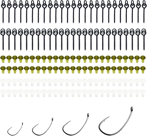 154 Pezzi Viti Esche da Pesca Set, 50 Pezzi Vitis per Esches da Pescà, 100 Pezzi Ganci Ferma Perline in Gomma,4 Pezzi Vities Eschè da Pescas Gancio,Carpfishing Accessori - Ysert