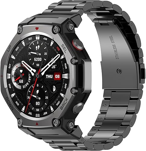 Compatibile con Amazfit T-Rex 3 cinturino in metallo, acciaio inox, cinturino di ricambio regolabile per Amazfit T-Rex 3 48 mm accessori - Ysert
