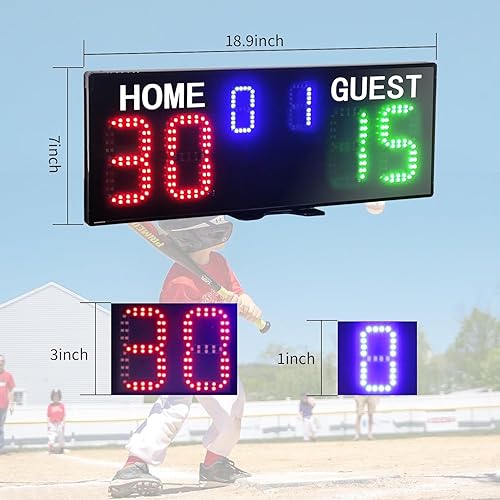 GAN XIN Tabellone Segnapunti Elettronico, Tabellone Segnapunti Digitale di Tennis con Telecomando e Orologio per Tennis, Baseball - Ysert