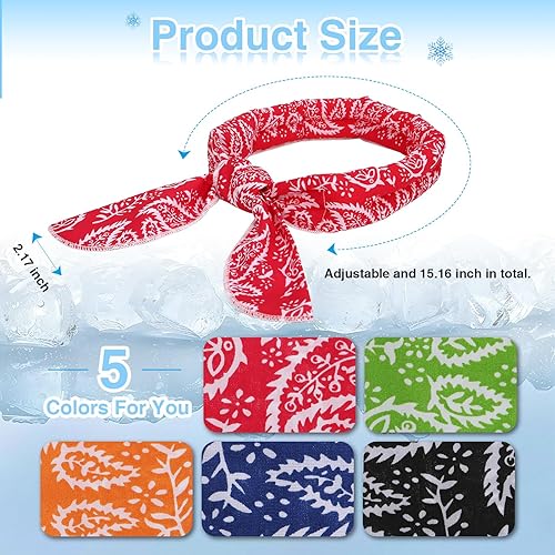 IHLOOTD Sciarpa Rinfrescante, 5pcs Asciugamano per Il Ghiaccio Estivo, Traspirante Bandana Rinfrescante Istantaneo, Fasce Raffreddamento per Il Collo, per Passeggiate Equitazione All'Aperto (A) - Ysert