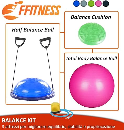 Balance Kit – Home Fitness Pack | Cuscino Propriocettivo + Swisse Fit Ball +Half Ball | 3 Attrezzi per Allenamento Equilibrio, stabilità e propriocezione | Training Pilates Yoga Palla Svizzera Gym - Ysert