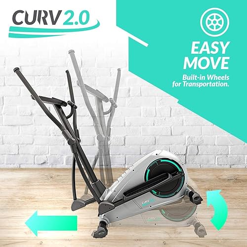 CURV 2.0 Bicicletta Ellittica da Casa | Cross Trainer | Esercizi di Step | Air Walker | Compatta | Console Digitale LCD | Bluetooth | App Smartphone | Nero e Grigio Argento - Ysert