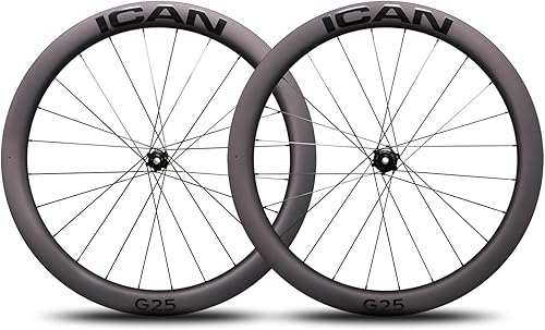 ICAN 700C G24/G25 Carbon Gravel Bike Disc Wheelset 40mm-24mm Larghezza Interna/50mm Profondità-25mm Larghezza Interna Copertoncino Tubeless Ready Wheelset Blocco Centrale Asse Passante 10/11 - Ysert