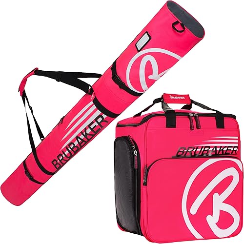 Brubaker Borsa Porta Scarponi con Scomparto Casco et Sacca da Sci Colore Neon Fuchsia/Bianco - Ysert