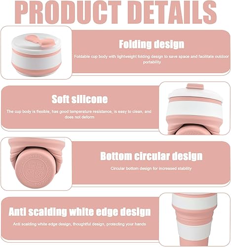 3 tazze pieghevoli in silicone, portatili, 350 ml, in silicone, con coperchio ermetico, pieghevole, senza BPA, per campeggio, escursioni (blu, rosa+verde) - Ysert