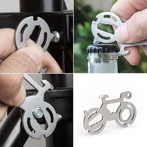 Attrezzo Multiuso per Bicicletta, Attrezzo per Bici con 4 Attrezzo per Chiave a Fischio in Alluminio, Mini Attrezzo Multiuso per Bicicletta 12 in 1 per Escursionismo(Acciaio Inossidabile) - Ysert