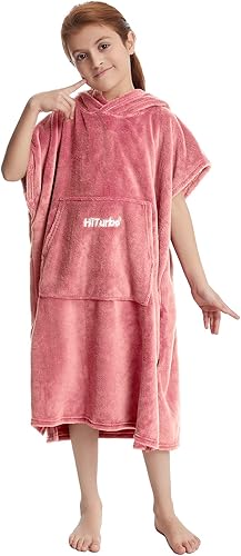 HITURBO - Asciugamano a poncho, in microfibra, con cappuccio, per il nuoto e la spiaggia, Blu mare - Ysert