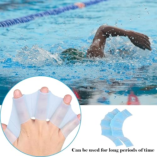 LIMEOW 6 Paio Guanti da Allenamento per il Nuoto, Silicone Nuoto Fettucciato, Pinne per le Mani, Guanti Acquatici, Dita da Allenamento, Pinne da Nuoto Subacquee, per Bambini Donna Uomo (S/M/L, Blu) - Ysert