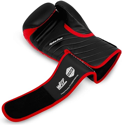 Starpro Guanti Boxe Professionali in Pelle Cronos Sintetica Premium. Guantoni Allenamento Donna e Uomo per Sparring, Muay Thai, Kickboxing, Fitness, Pugilato - Nero& Rosso - 10oz 12oz 14oz 16oz - Ysert