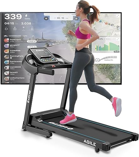 LOTTO Agile,Tapis roulant elettrico pieghevole, max 2.5 CV,max.100kg,Bluetooth,Spax/Kinomap/Zwift,inclinazione automatica,computer LED,1-10 km/h,120x40 cm, 12 programmi, chiave di sicurezza - Ysert