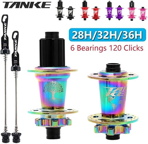 Tanke 120 Click Hub 6 Cuscinetti MTB Mountain Bike Mozzo Anteriore Posteriore Passante HG 28 32 36 Fori Freno a Disco Mozzi for Biciclette 8 9 10 11 12 velocità(36H Colorful QR Rear) - Ysert