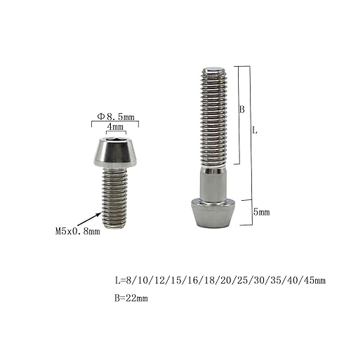 RISON-Titanium Bici Stelo Bulloni in Titanio M5x0.8x40mm, 5pcs Viti per Attacco Manubrio Bicicletta, Vite a Testa Conica Viti Fisse per Stelo Bici, Vite di Fermo Vite per Gambo per MTB/Bici da Strada - Ysert