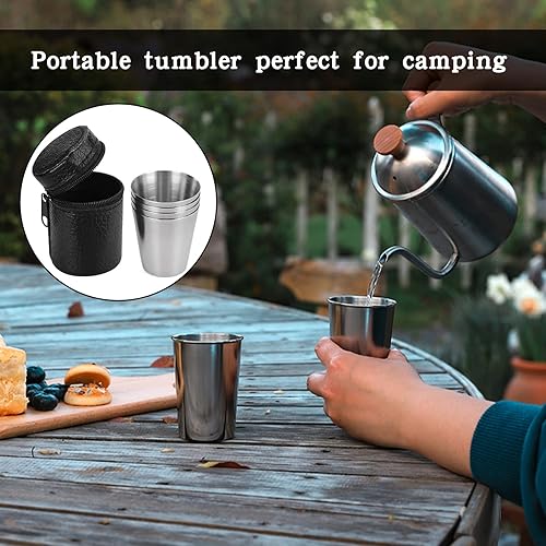 8 bicchieri in acciaio inox, 30 ml, impilabili, piccoli bicchieri in acciaio inox, impilabili con 2 custodie in pelle con chiusura lampo, per campeggio, picnic, escursionismo - Ysert