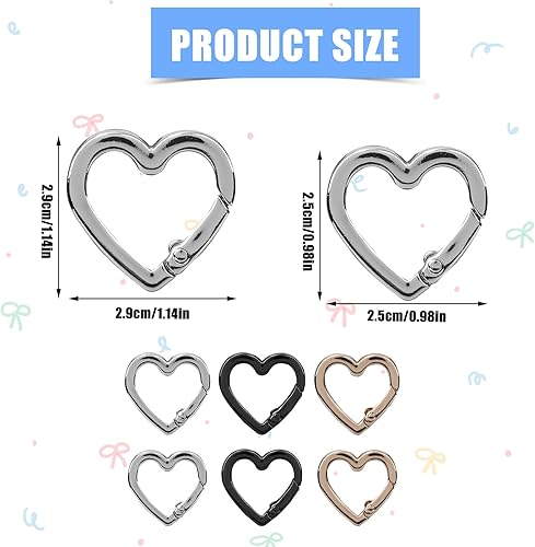 6pz Moschettone a Forma di Cuore Portachiavi, Carino Clip di Bloccaggio Metallo Piccoli Moschettoni Cuore per Chiavi Zaino Guinzagli per Cani & Borracce Attrezzatura da Campeggio (2 Misure) - Ysert