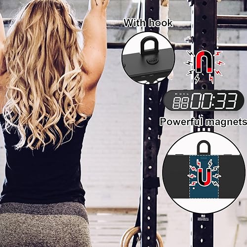 Timer Palestra & Orologio, Timer Intervalli Magnetico Cronometro, 10 Funzioni Portatile Digitale Timer Da Palestra Con Conto Alla Rovescia/Avanti Allarme Orologio per Casa Palestra Fitness Allenamento - Ysert