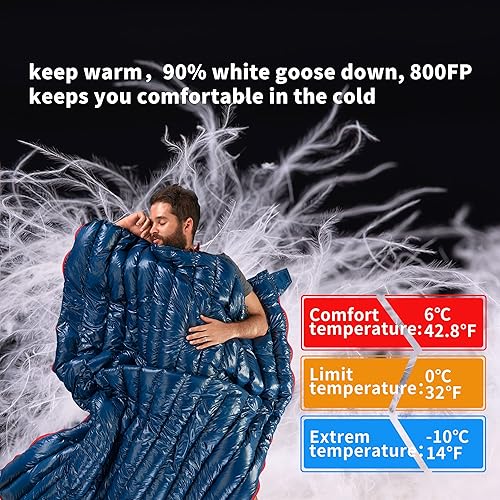Naturehike 800FP Sacco a pelo ultraleggero da campeggio invernale in piuma d'anatra Sacco a pelo impermeabile in piuma per adulto 200×80cm Da -10 ℃ a 6 ℃ Può essere giuntato Unisex-Blu Navy - Ysert