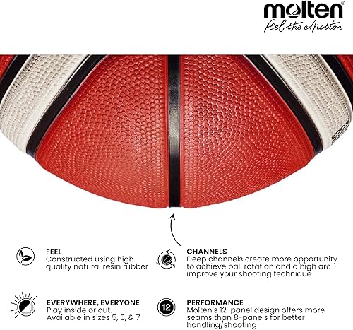 Molten BG2010 Deep Seams - Pallone da basket in gomma di alta qualità, approvato FIBA, gioco interno/esterno, arancione/avorio - Ysert