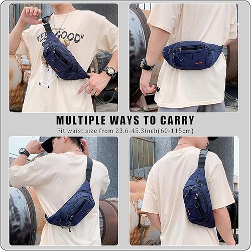 Marsupio Uomo Donna Unisex, Marsupio Sportivo Grande con 4 Zip Tasche, Marsupio con Cinturino Regolabile e Fibbia a Sgancio Rapido, per Allenamento All'aperto Escursionismo Campeggio, Blu - Ysert