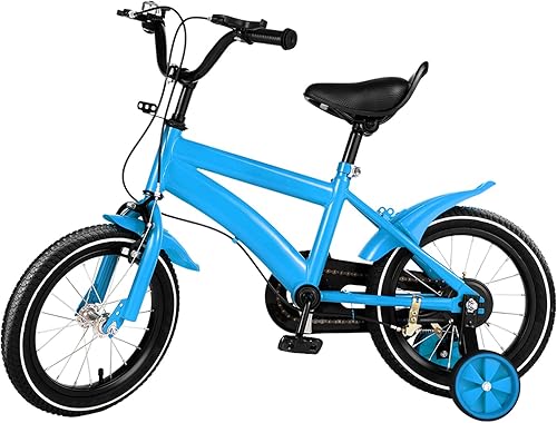 Bicicletta per bambini, 14 pollici, per bambini, colore blu, con ruote di supporto, per bambini e ragazze, per 3-6 anni, per principianti - Ysert