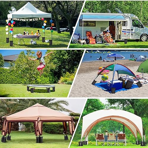 QOCUILC Set di 4 Sacchi di Sabbia per Gazebo e Ombrelloni, Pesi Zavorra a Doppia Camera, Fissaggio Facile, Caricabili Fino a 7kg, per Tende, Treppiedi e Altro, Nero - Ysert